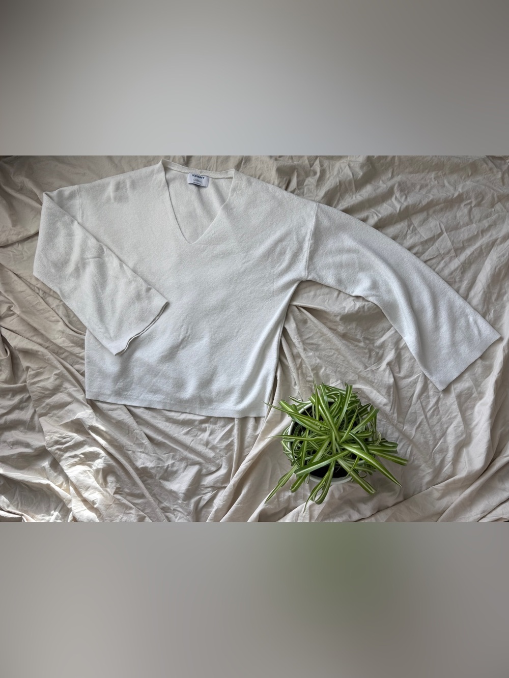 Old Navy Cream V-Neck Sweater with Bell Sleeves